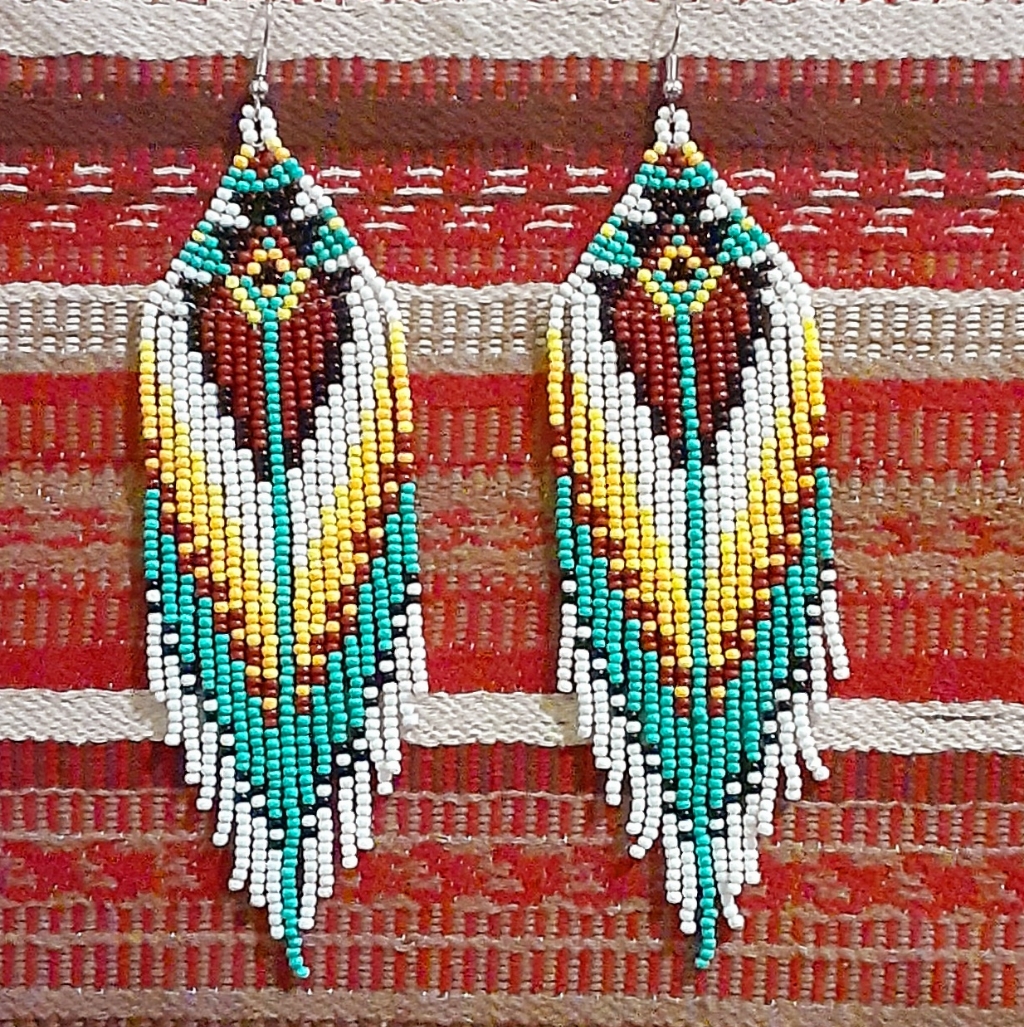 New Navajo Style Tribal Southwestern Boho Rice Bead Fringe Multicolor Earrings